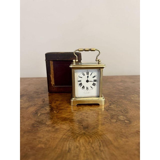 Metal Antique Brass Carriage Clock with Travel Case from Pickford of London, 1880, Set of 2 For Sale - Image 7 of 7