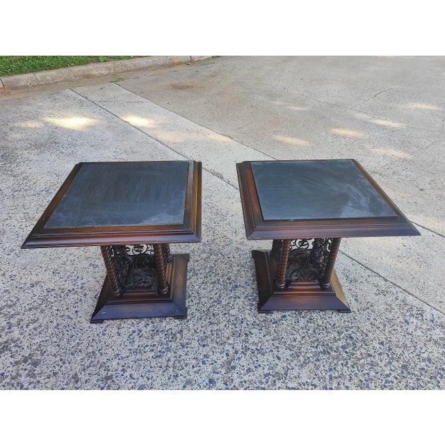 Mid 20th Century Vintage Slate Stone Side Tables - a Pair For Sale - Image 12 of 12