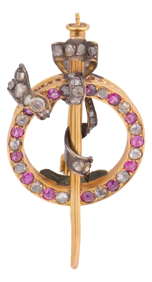 1900-1909 Victorian Diamond Ruby 18k Yellow Gold Brooch
