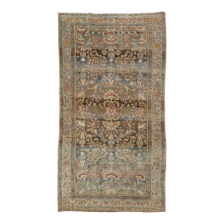 Antique Malayer Wool Area Rug With Muted Blue and Earth Tone Floral Pattern For Sale