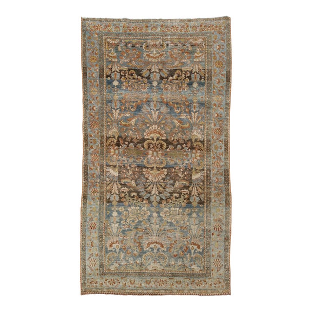 Antique Malayer Wool Area Rug With Muted Blue and Earth Tone Floral Pattern For Sale