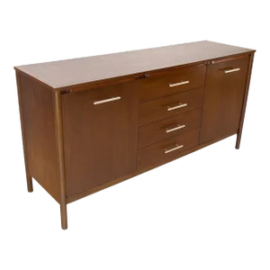 John Stuart Walnut Mid-Century Modern Long Credenza Dresser Pull Out Shelf