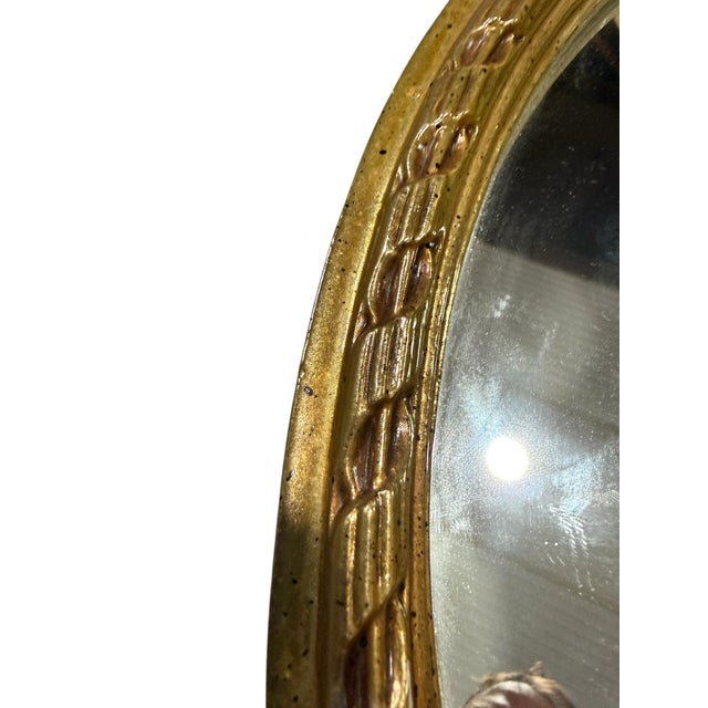 Vintage Hollywood Regency Round Gold Ribbon Crest Wall Mirror 19.5 Inches For Sale - Image 4 of 8