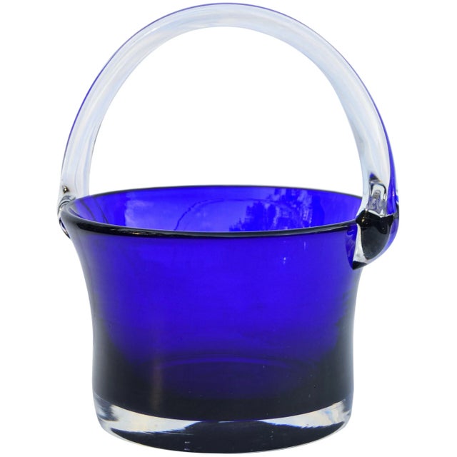Cobal Blue Glass Art Basket For Sale In New York - Image 6 of 6