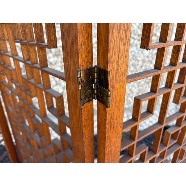 Brown Mid 20th Century Teak Four Panel Room Divider Screen For Sale - Image 8 of 13