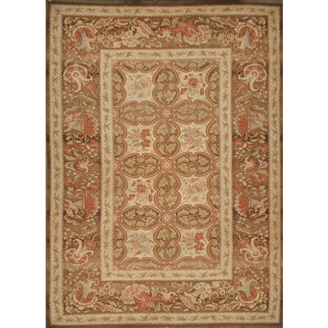 Rug & Kilim’s Bessarabian Style Rug in Beige Brown European Floral Pattern For Sale