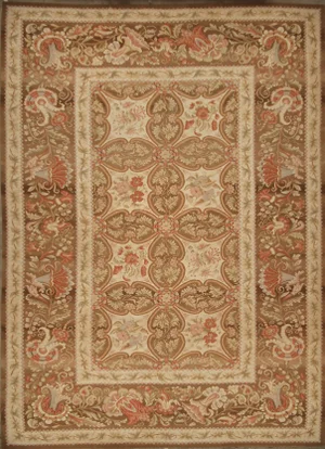 Rug & Kilim’s Bessarabian Style Rug in Beige Brown European Floral Pattern