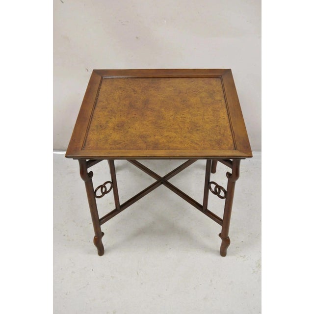 Vintage Michael Taylor for Baker Furniture Far East Collection Asian Burl Wood Square Occasional Side Table. Circa Mid...