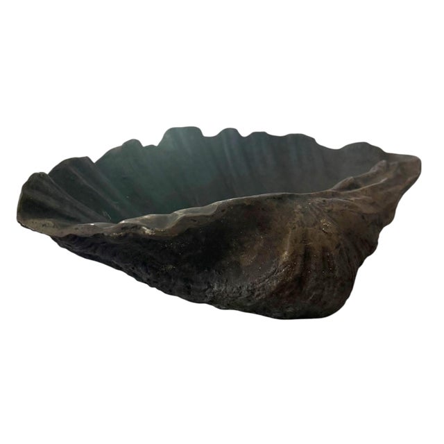 Vintage Heavy Cast Bronze Giant Clamshell Sculptural Bowl For Sale In Los Angeles - Image 6 of 10