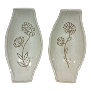1960s Gordon and Jane Martz Boat Shape Decorative Floral Incised Tray or Dish, Marshall Studios-a Pair