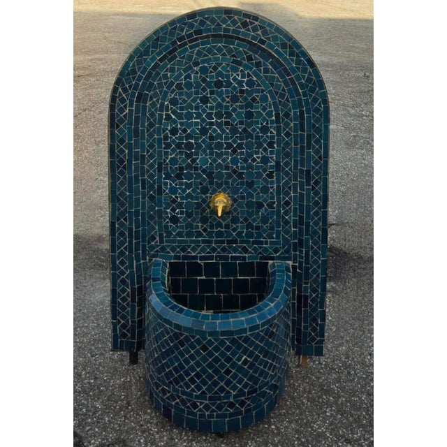 Sculpture Materials Petrol Blue Arched Moroccan Mosaic Tile Fountain For Sale - Image 7 of 7