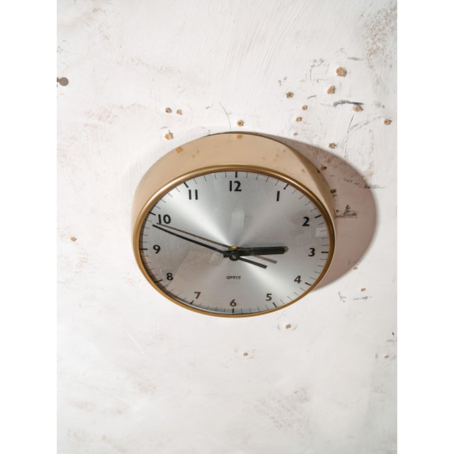 Metal Clock with Gold Finish from Gent of Leicester, England, 1960s For Sale - Image 7 of 9