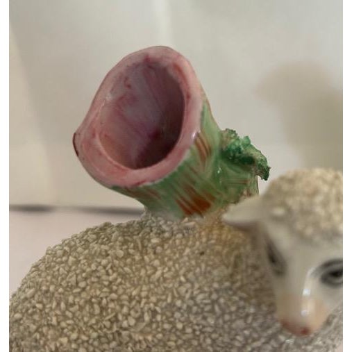 Victorian Antique Staffordshire Pair of Pastoral Sheep Spill Vases For Sale - Image 3 of 4