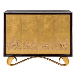 Jean De Merry, Rare Cassetto Cabinet, Gilt Polychrome, Mahogany, France, 2010s For Sale