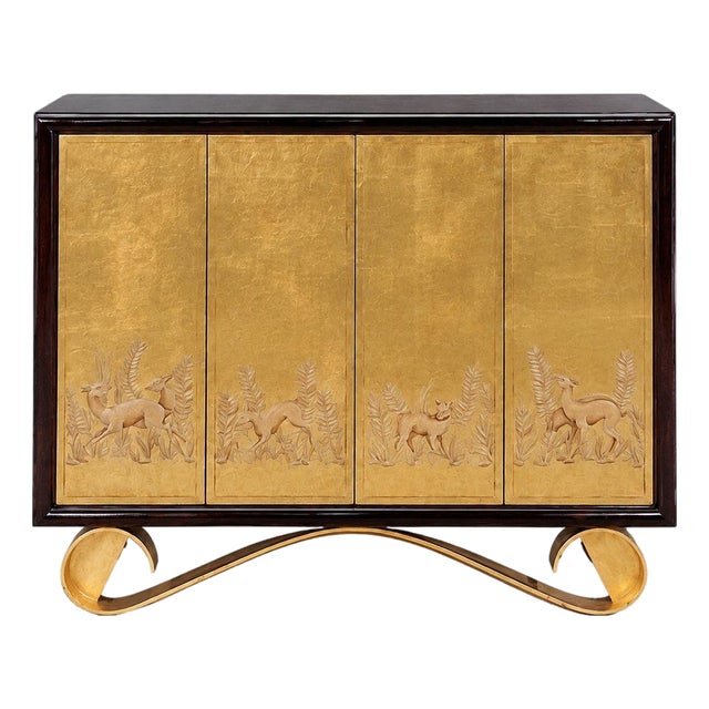 Jean De Merry, Rare Cassetto Cabinet, Gilt Polychrome, Mahogany, France, 2010s For Sale