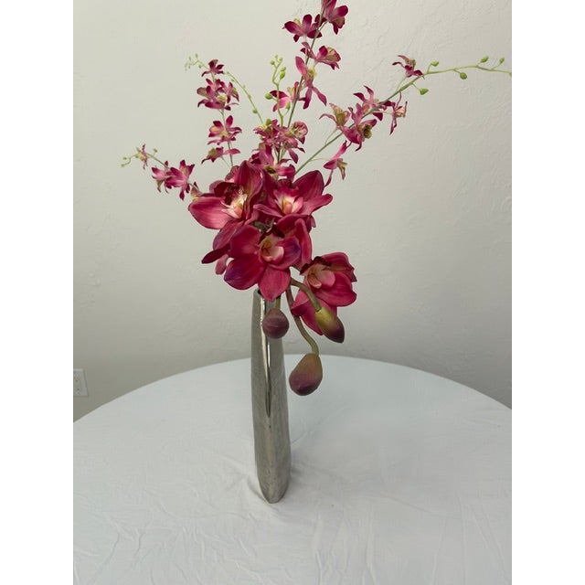 Crate & Barrel Elegant Silver Vase With or Without Orchids For Sale - Image 4 of 5