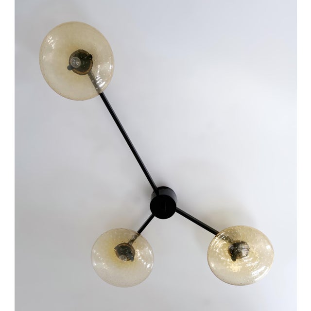 Italian Trio Black Powder Coat Amber Bubbles Glass Flush Mount by Fabio LTD For Sale - Image 3 of 5