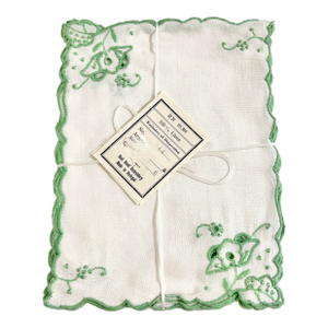 Vintage Linen Cocktail Napkins, Embroidered Green Floral - Set of 6 – New Old Stock - Portuguese