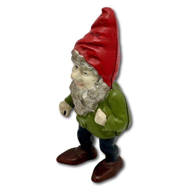 Hard to Find Unusual Model Antique American Cast Iron Figurative Standing Gnome Doorstop - Circa 1920s For Sale - Image 9 of 18