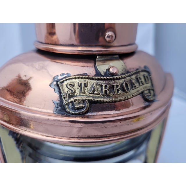 Pair of polished and lacquered port and starboard boat lanterns by Den Hann of Rotterdam Holland. Nice sturdy pair with...