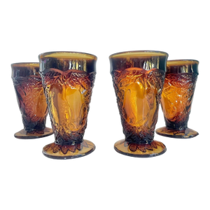 Vintage 1970s Tiara Glass Amber Sunday Ice Cream Footed Cups – Set of 4