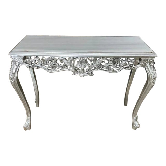 French Rococo Style Silver and White Marble Console Table For Sale
