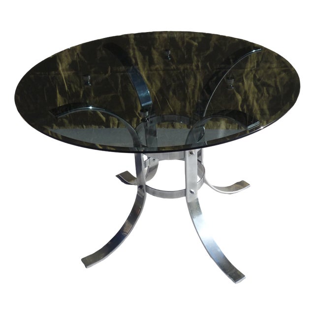 Glass and Chrome Dining Table, 1970s For Sale