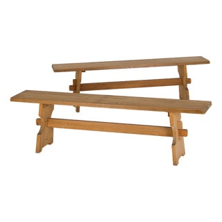 Mid-Century Brutalist Pine Benches, 1960s, Set of 2 For Sale