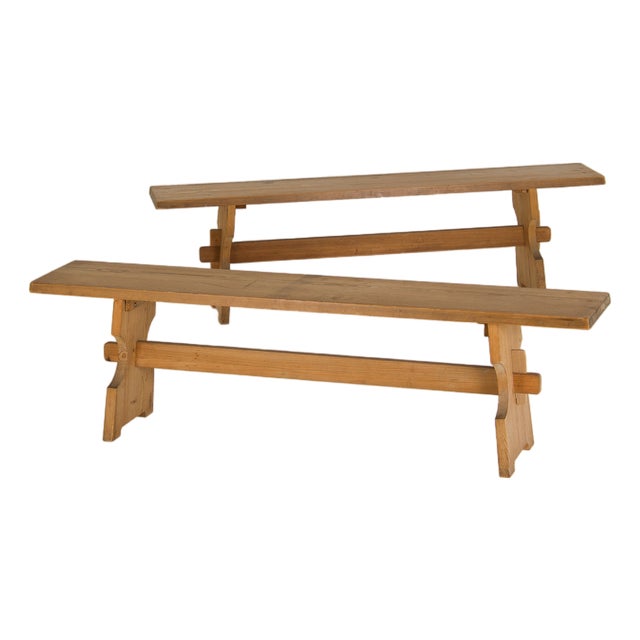 Mid-Century Brutalist Pine Benches, 1960s, Set of 2 For Sale