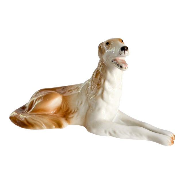 1950s Vintage Royal Dux Borzoi Wolfhound Porcelain Canine Decorative Figurine For Sale