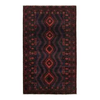 Rug & Kilim’s Baluch Rug in Dark Blue With Brick Red Geometric Patterns For Sale