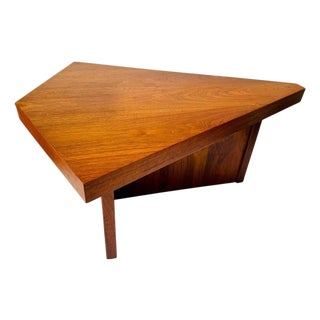 Vintage MCM Triangular Veneer Coffee Table With Geometric Pedestal Base For Sale