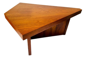 Vintage MCM Triangular Veneer Coffee Table With Geometric Pedestal Base