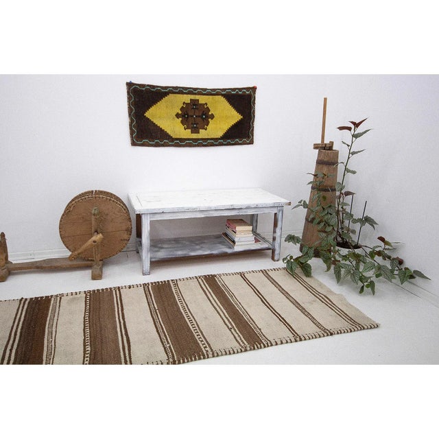 Vintage Cream & Brown Striped Kilim Runner For Sale In Los Angeles - Image 6 of 7
