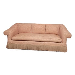 1990s Vintage Regency Damask Sofa With Bullion Fringe Attributed to Baker Furniture For Sale