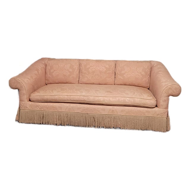 1990s Vintage Regency Damask Sofa With Bullion Fringe Attributed to Baker Furniture For Sale