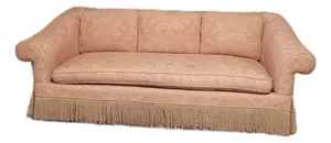 1990s Vintage Regency Damask Sofa With Bullion Fringe Attributed to Baker Furniture