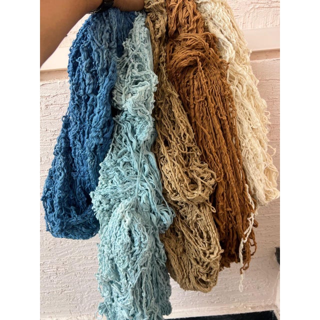 Handmade Cotton Geometric Area Rug, Sky Blue, Cream, Beige and Tan Dhurrie-88"x132" For Sale - Image 9 of 14