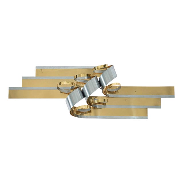 Vintage Mid Century Large Metal Ribbon Wall Art Sculpture by Curtis Jere 1980s For Sale