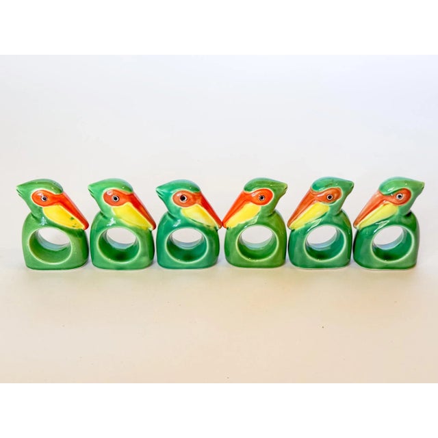 Vintage Japanese Ceramic Tropical Bird Napkin Rings For Sale - Image 10 of 10