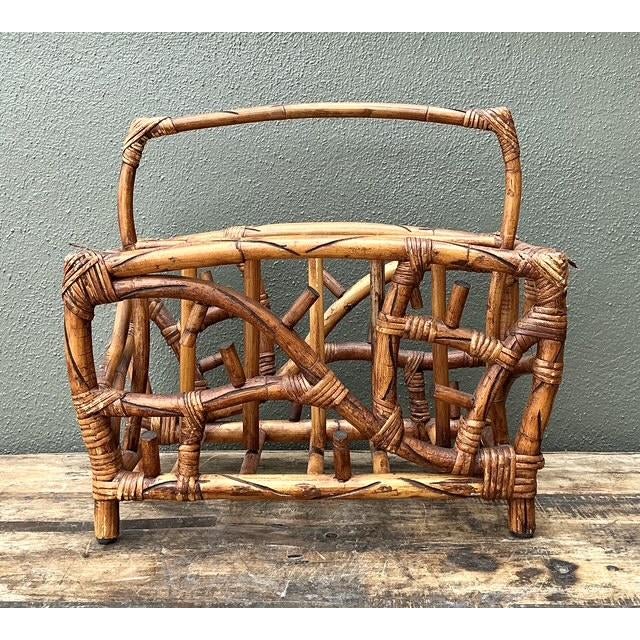 Mid-Century Modern Vintage Bamboo Newspaper Rack For Sale - Image 3 of 12