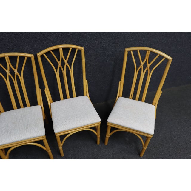 Set of 4 MCM Style Bamboo Dining Chairs With Upholstered Seats For Sale - Image 11 of 14