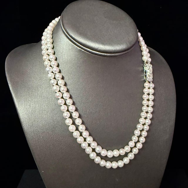 2010s Akoya Pearl Diamond Necklace 17" 6.09 mm 14k Gold Estate Certified $6450 For Sale - Image 5 of 9