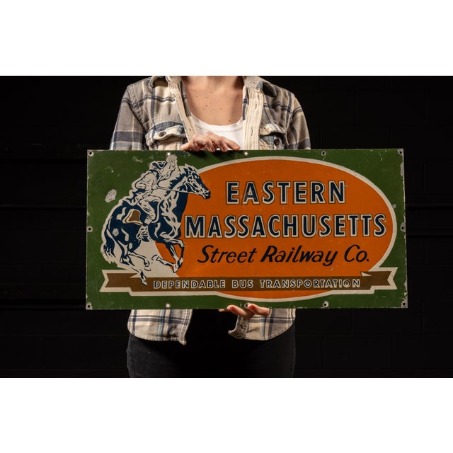 c. 1950s; Eastern Massachusetts Street Railway Co. - Boston Single-sided painted aluminum public transportation sign. This...