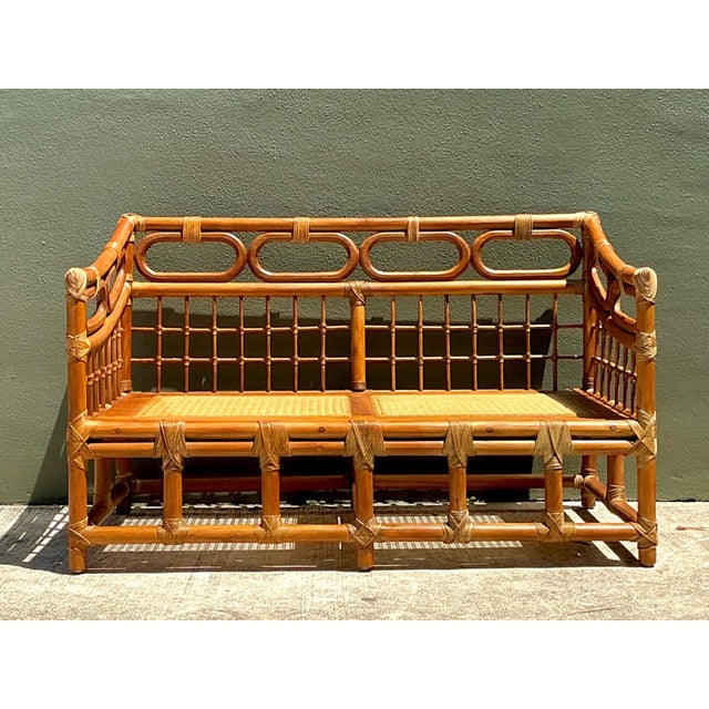 Mid-Century Modern Vintage Loop Rattan Loveseat For Sale - Image 3 of 12