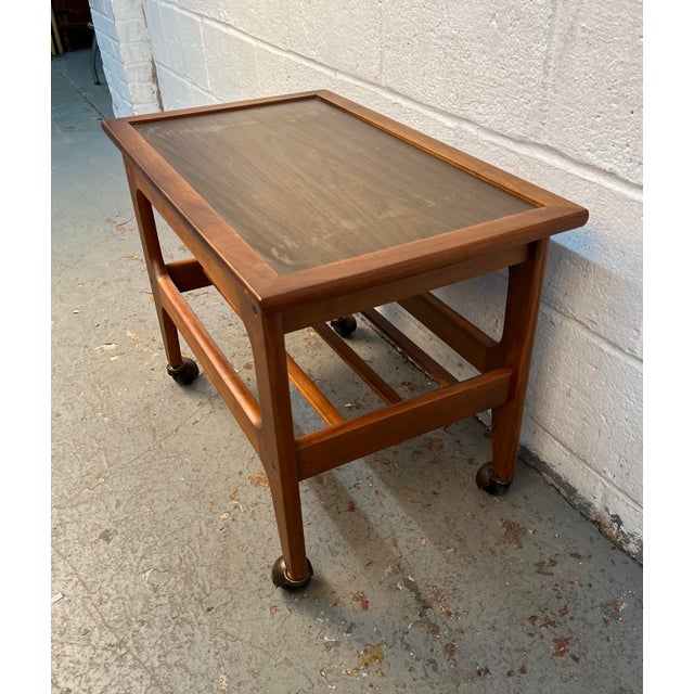 Wood Mid-Century Danish Style Teak Slatted Rolling Cart For Sale - Image 7 of 12