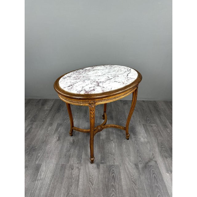 19th Century Louis XVI Oval Pedestal Table in Carved Wood and Marble, 1890s For Sale - Image 4 of 9