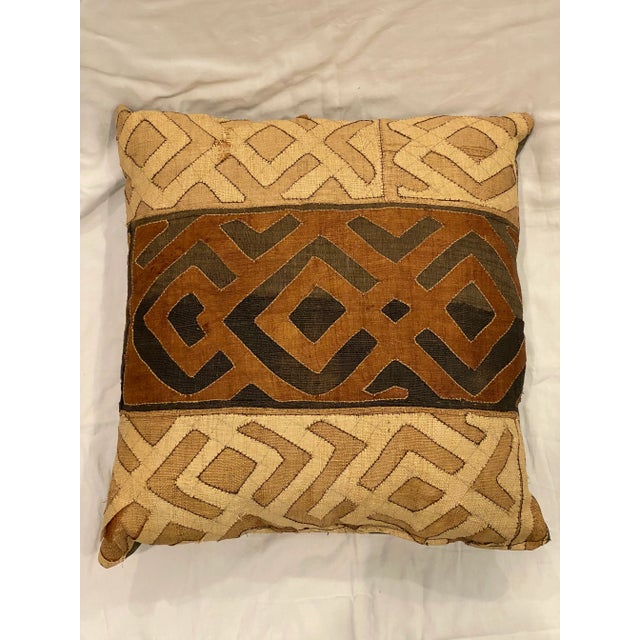 Beige Throw Pillow Made from 19th Century Kuba Textile For Sale - Image 8 of 8