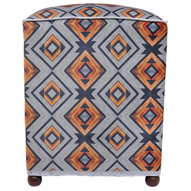 Boho Chic Velvet Upholstered Ottoman For Sale - Image 9 of 9