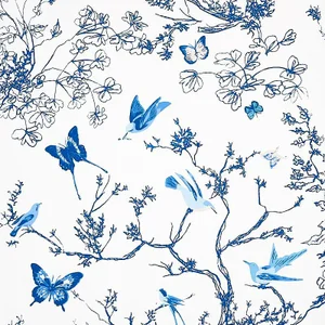 Sample - Schumacher Birds & Butterflies Wallpaper in Porcelain